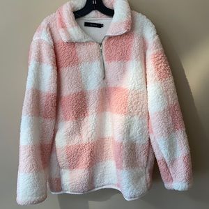 Sherpa looking pink Buffalo quarter zip sweater